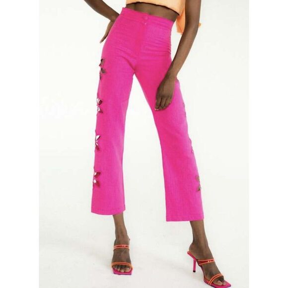 Tach Clothing Jorgelina Pink Linen Pants With Cutouts Size‎ M/L NWT - Picture 1 of 10
